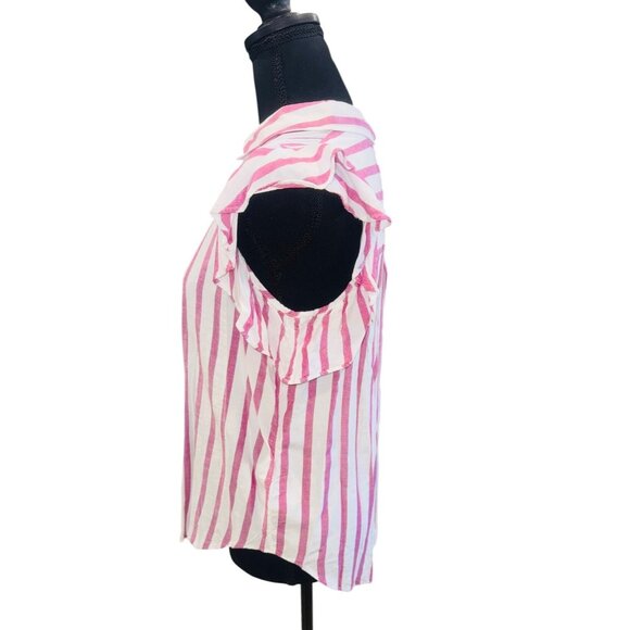 Anthropologie Maeve Fairhope Striped Button Down Flutter Sleeve Top Red White S - Picture 6 of 10